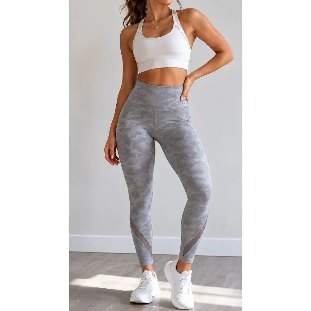 Lululemon Align Camo Leggings Gray Mesh Panel Size 6 Yoga Athleisure